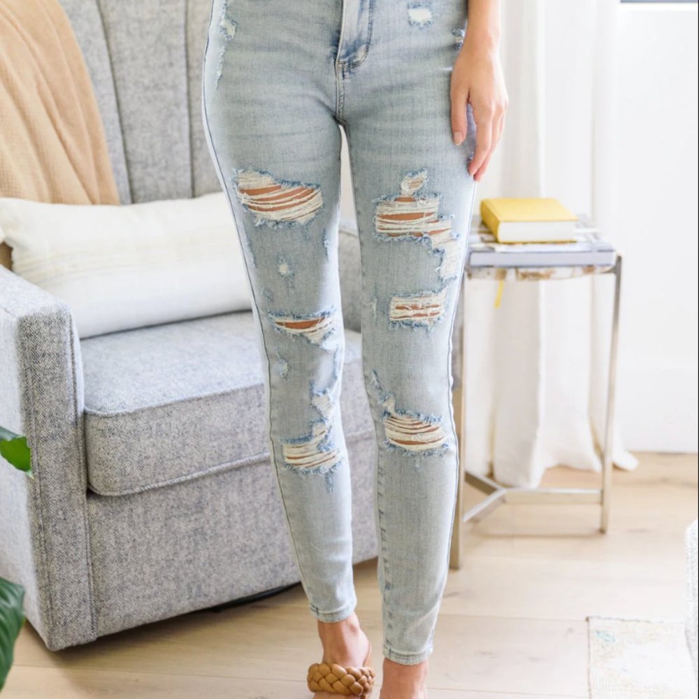 Judy Blue No Limits Destroyed Tummy Control Skinny Jeans, Plus Size 18W